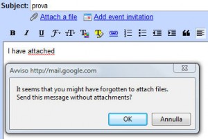 Rilevatore allegati dimenticati in gmail